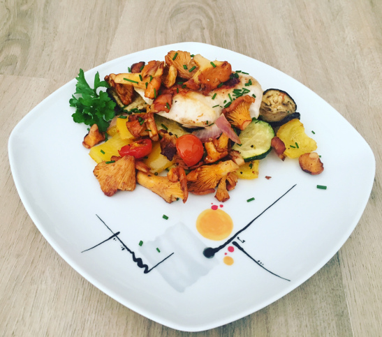 Maishähnchen Pfifferlinge Ofengemüse